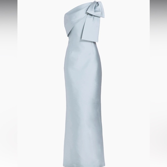 Sachin and Babi BONNIE one shoulder bow sliver gown Sz 4 - Picture 2 of 9